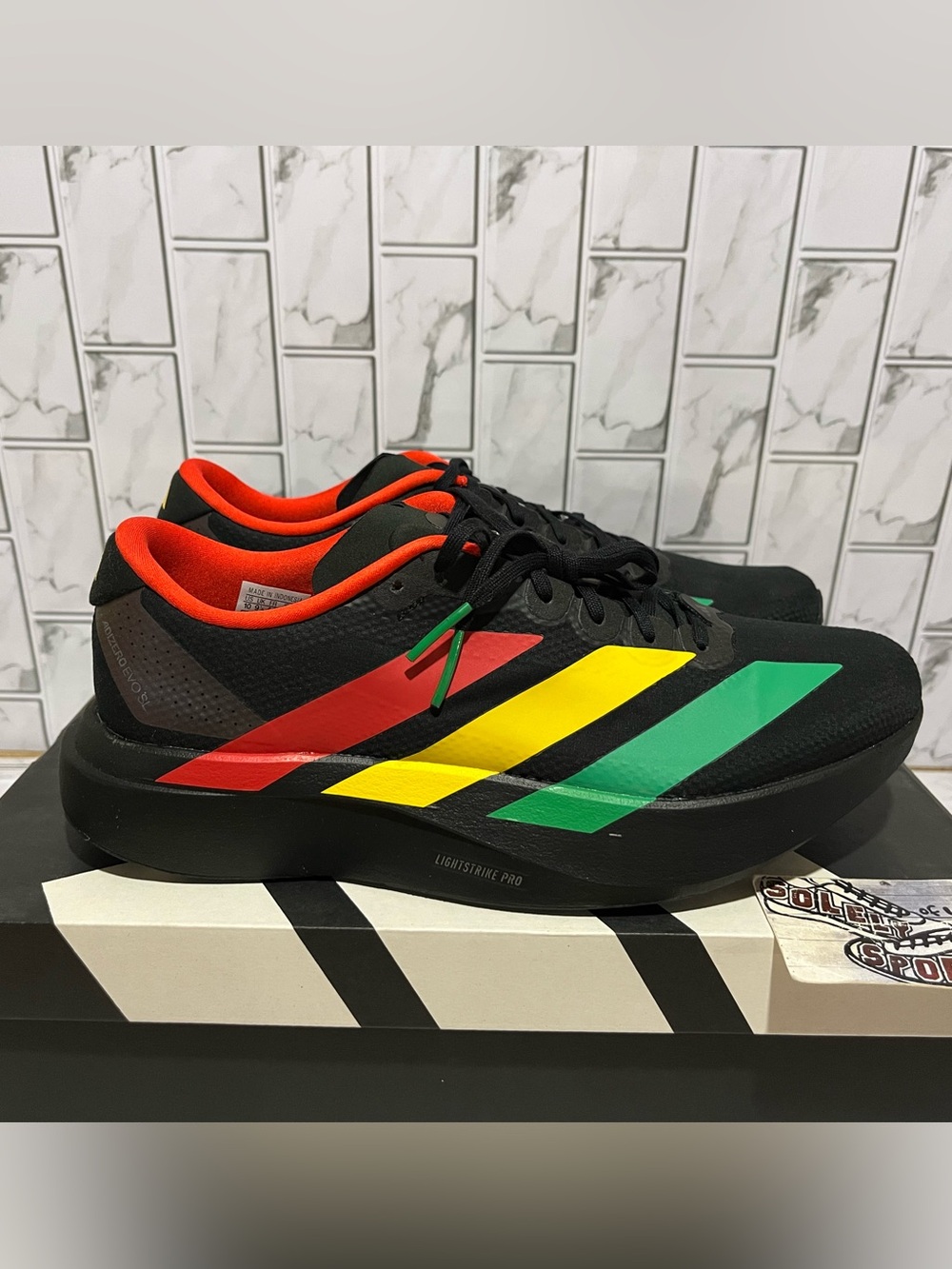 New Adidas Adizero Evo SL Woven Bob Marley Red Green Black Running Shoes Gym Men